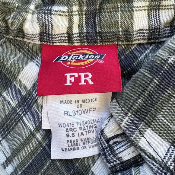Dickies FR Flannel LS Shirt Mens 4X Green Plaid HRC 2 2112 Flame Resistant - Picture 3 of 8